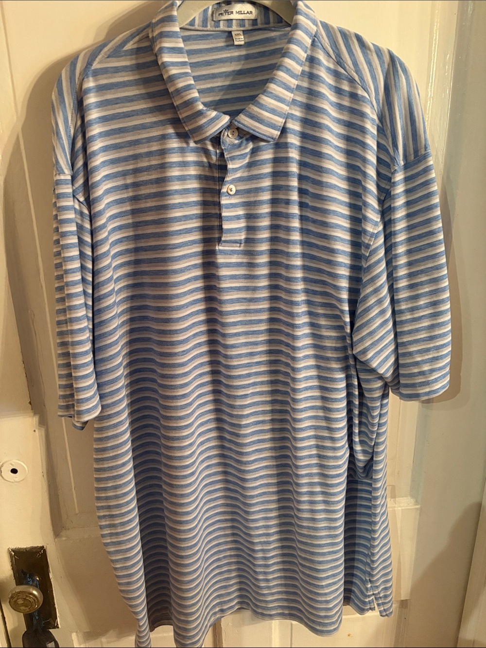 Peter Millar Light Blue and White Striped Polo